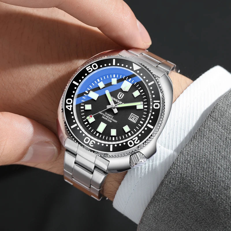 QINGXIYA Brand New Fashion Design Date Quartz Watch for Men Stainless Steel Waterproof Luminous Mens Watches Relogio Masculino - IFINDALL