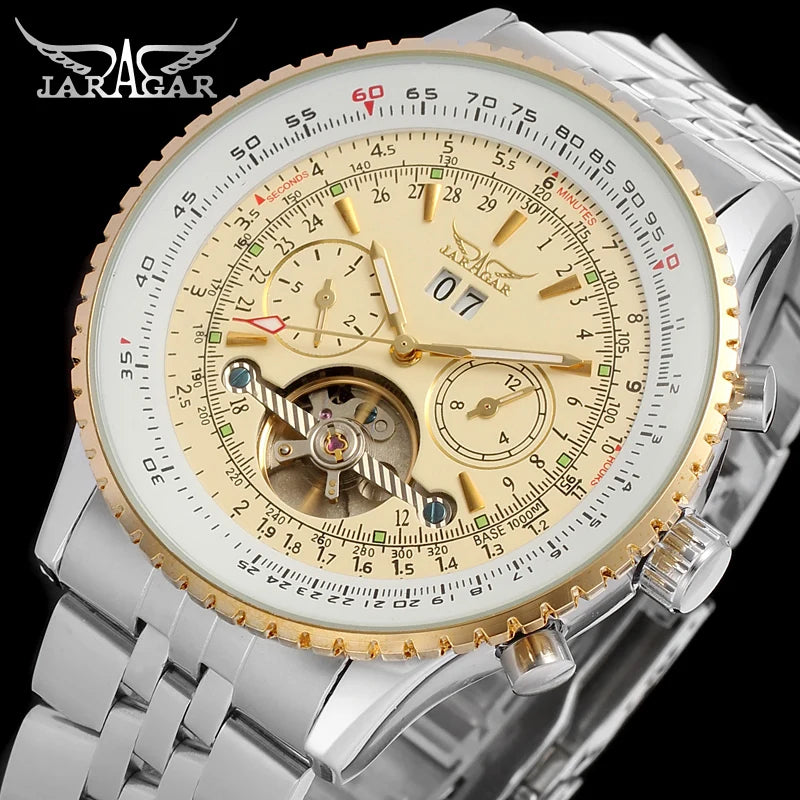 JARAGAR Original Big Dial Tourbillon Chronograph Automatic Man Watches Stainless Steel Vintage Mechanical Waterproof Male Wrist - IFINDALL