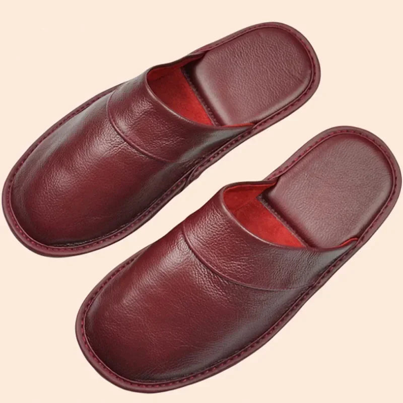 Genuine Cow Leather Slippers Homes In Indoor Slipper Spring Autumn Summer Men Women Elderly Non-slip Casual Single Slides Shoes - IFINDALL