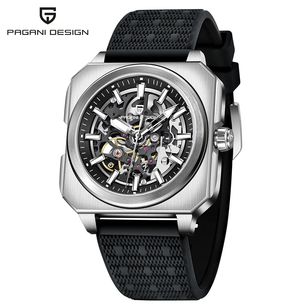 PAGANI DESIGN 42MM Skeleton Men Mechanical Watch 5ATM Waterproof Sapphire Glass Automatic Watch Square Stainless Steel Men Watch - IFINDALL