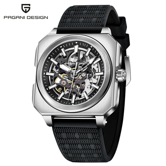 PAGANI DESIGN 42MM Skeleton Men Mechanical Watch 5ATM Waterproof Sapphire Glass Automatic Watch Square Stainless Steel Men Watch - IFINDALL