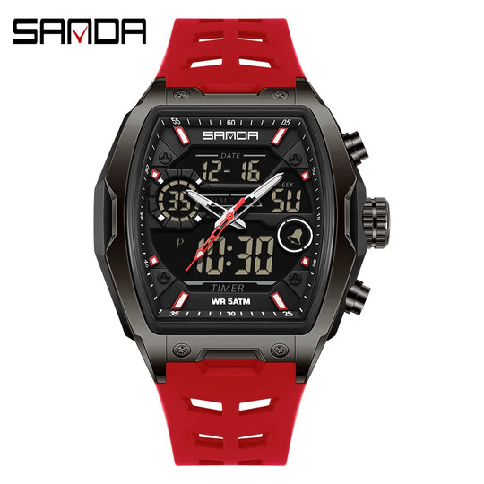 SANDA 6235 Dual Display Electronic Watch Barrel Big Dial Sports LED Analog Digital Chronograph Military Wristwatch 2025 - IFINDALL