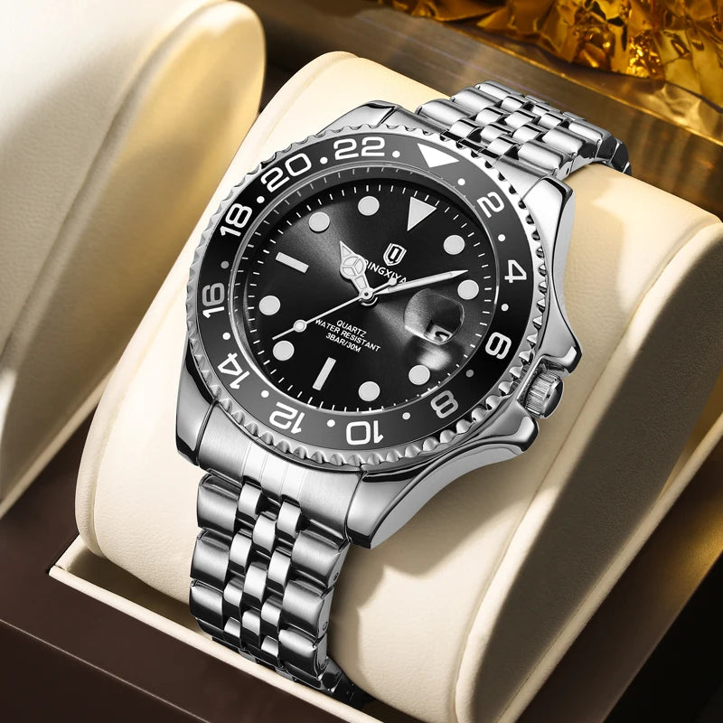 QINGXIYA Luxury Quartz Men Watch Waterproof Luminous Date Man Watch Stainless Steel Business Wristwatches Male Clock Reloj+Box - IFINDALL