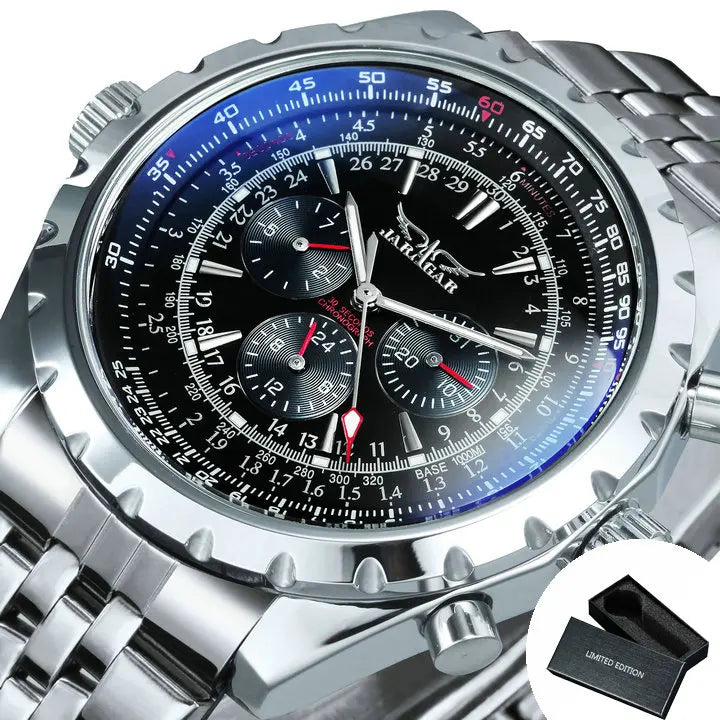 Jaragar Automatic Watch for Men Military Multifunction 3 Sub-Dials Sports Mechanical Watches Top Brand Luxury Leather Steel Band - IFINDALL