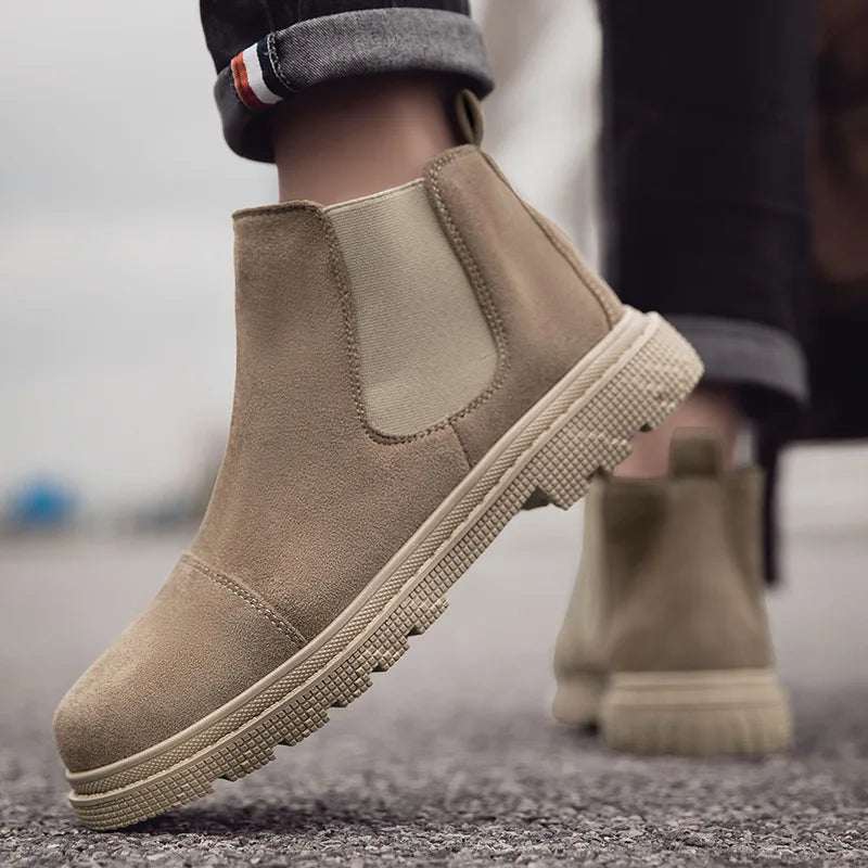 Classic Fashion Khaki Men's Ankle Boots Comfortable Platform Work Boots Men Slip-on High-top Shoes Casual Men Botas Para Hombre - IFINDALL