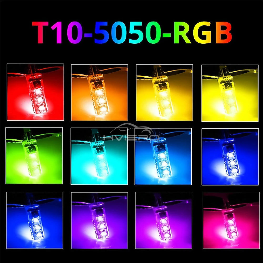 2PCS T10 5050 6SMD DC 12V Waterproof W5W Remote Controller RGB 194 168 Dome Light Silicone Wedge Side Car Signal Atmosphere Bulb - IFINDALL