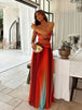 Printed Color Collision Women Maxi Dress Chest Wrapped Cut Out Strapless Backless High Waist Pleated Robe 2025 Summer Lady Robes - IFINDALL