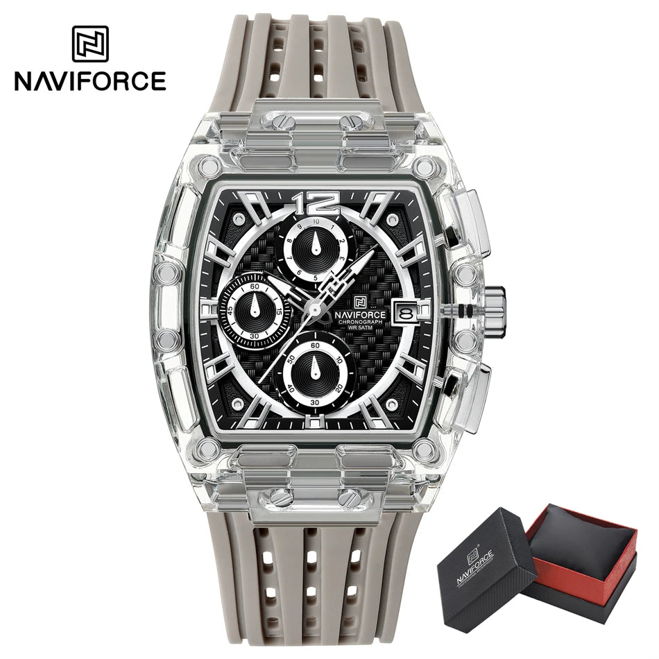 NAVIFORCE Men's Watch Quartz Chronograph Fashion Clock Waterproof Silicone Tape Watches for Man Date Display Sports Wristwatches - IFINDALL