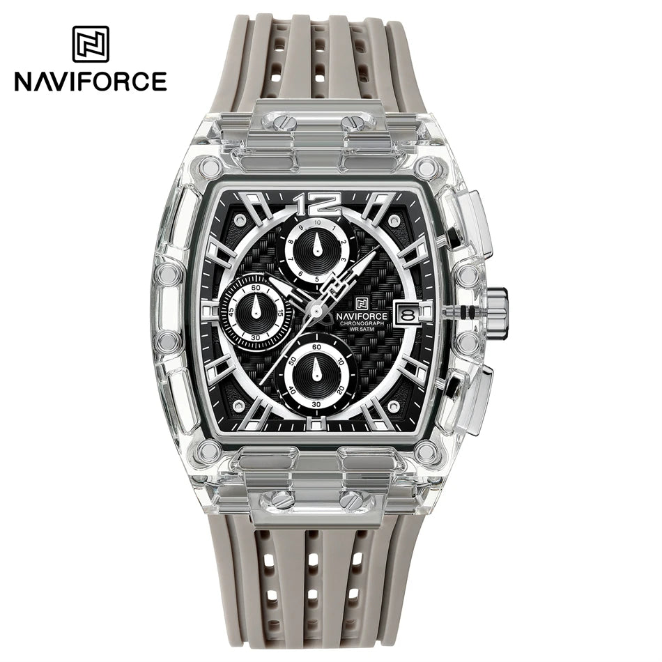 NAVIFORCE Men's Watch Quartz Chronograph Fashion Clock Waterproof Silicone Tape Watches for Man Date Display Sports Wristwatches - IFINDALL