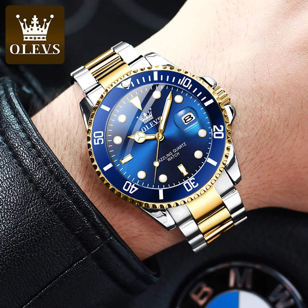 OLEVS Mens Quartz Watches Top Brand Luxury Business Waterproof Luminous Large Dial Men Wristwatches Sports Stainless Steel Watch - IFINDALL