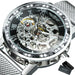 WINNER Roman Mechanical Watches for Men Fashion Gold Skeleton Mens Watch Luxury Mesh Stainless Steel Strap Luminous Unisex Clock - IFINDALL