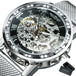 WINNER Roman Mechanical Watches for Men Fashion Gold Skeleton Mens Watch Luxury Mesh Stainless Steel Strap Luminous Unisex Clock - IFINDALL