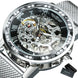 WINNER Roman Mechanical Watches for Men Fashion Gold Skeleton Mens Watch Luxury Mesh Stainless Steel Strap Luminous Unisex Clock - IFINDALL