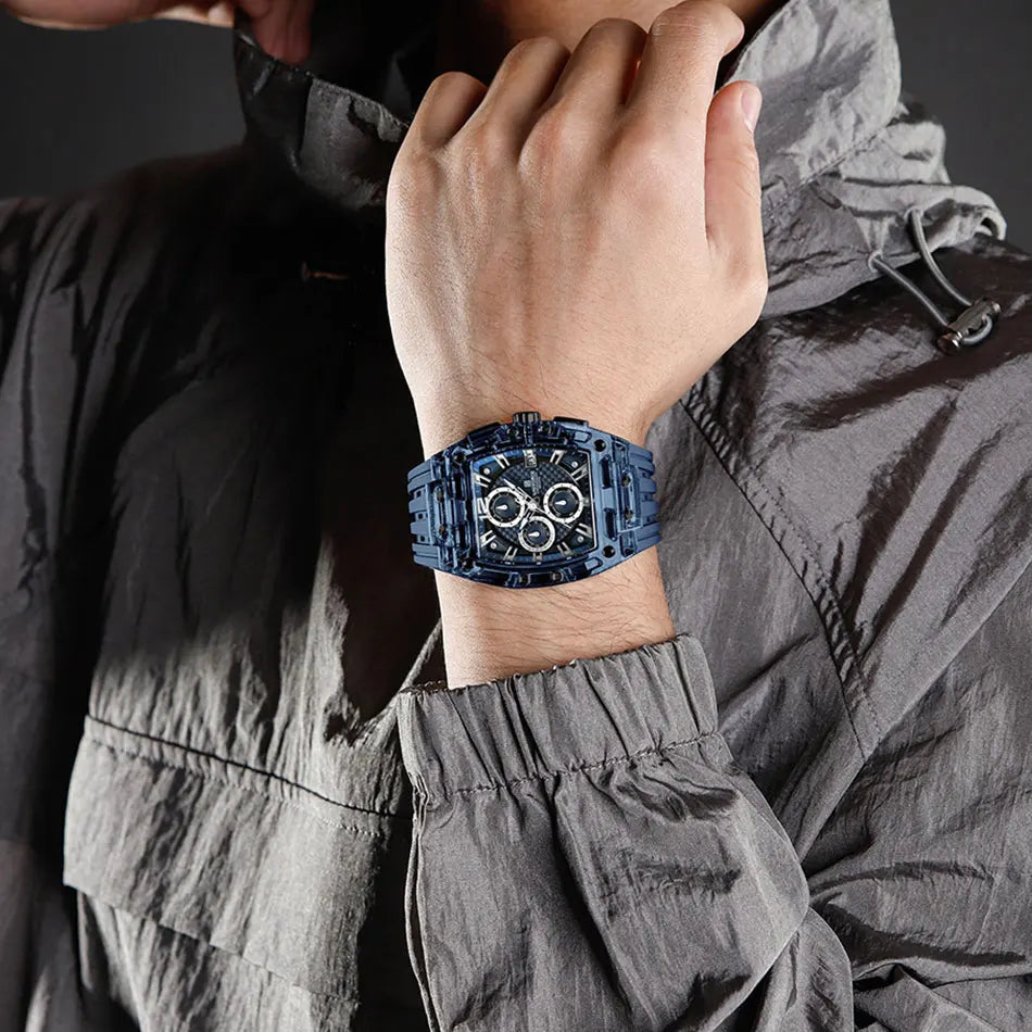 NAVIFORCE Men's Watch Quartz Chronograph Fashion Clock Waterproof Silicone Tape Watches for Man Date Display Sports Wristwatches - IFINDALL