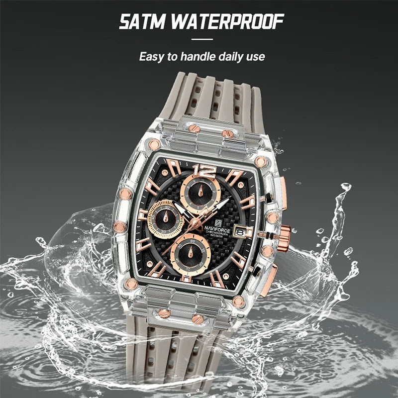 New NAVIFORCE Men's Quartz Multifunction Watches Fashion Sports Chronograph 5ATM Waterproof Silicone Band Casual Man Wrist Watch - IFINDALL