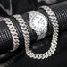 Stunning rhinestone-encrusted watch set with matching chain necklace - Round dial Quartz movement - IFINDALL