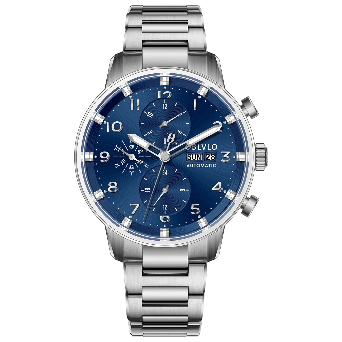 OBLVLO Men's Automatic Mechanical Watch Multi-Functional Stainless Steel Casual IM-MUT with Synthetic Sapphire Crystal Calendar - IFINDALL