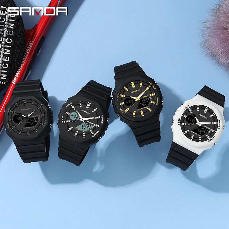 SANDA Top Luxury Men's Quartz Watches Waterproof Men Military Sport Watch Relogio Masculino Dual Display LED Digital Wristwatch - IFINDALL