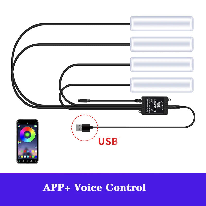 LED Car Interior Ambient Foot Strip Light Kit Accessories Backlight Remote App Music Control Auto RGB Decorative Lamp - IFINDALL