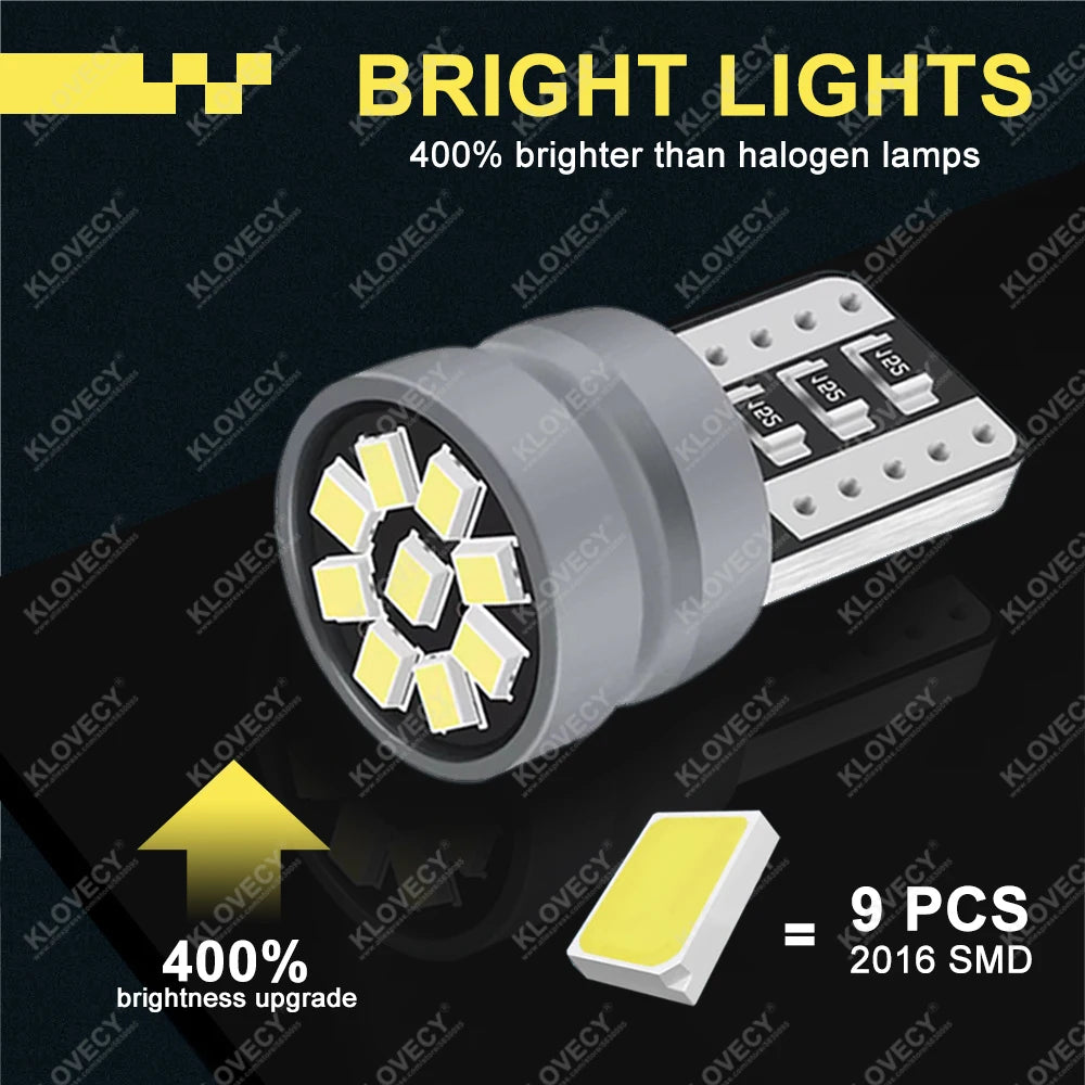 2/4/6/8/10/20 PCS T10 W5W LED Bulb CANBUS 12V 2016-9SMD Car Interior Dome Door Glove Box Trunk License Plate Lights White Yellow - IFINDALL