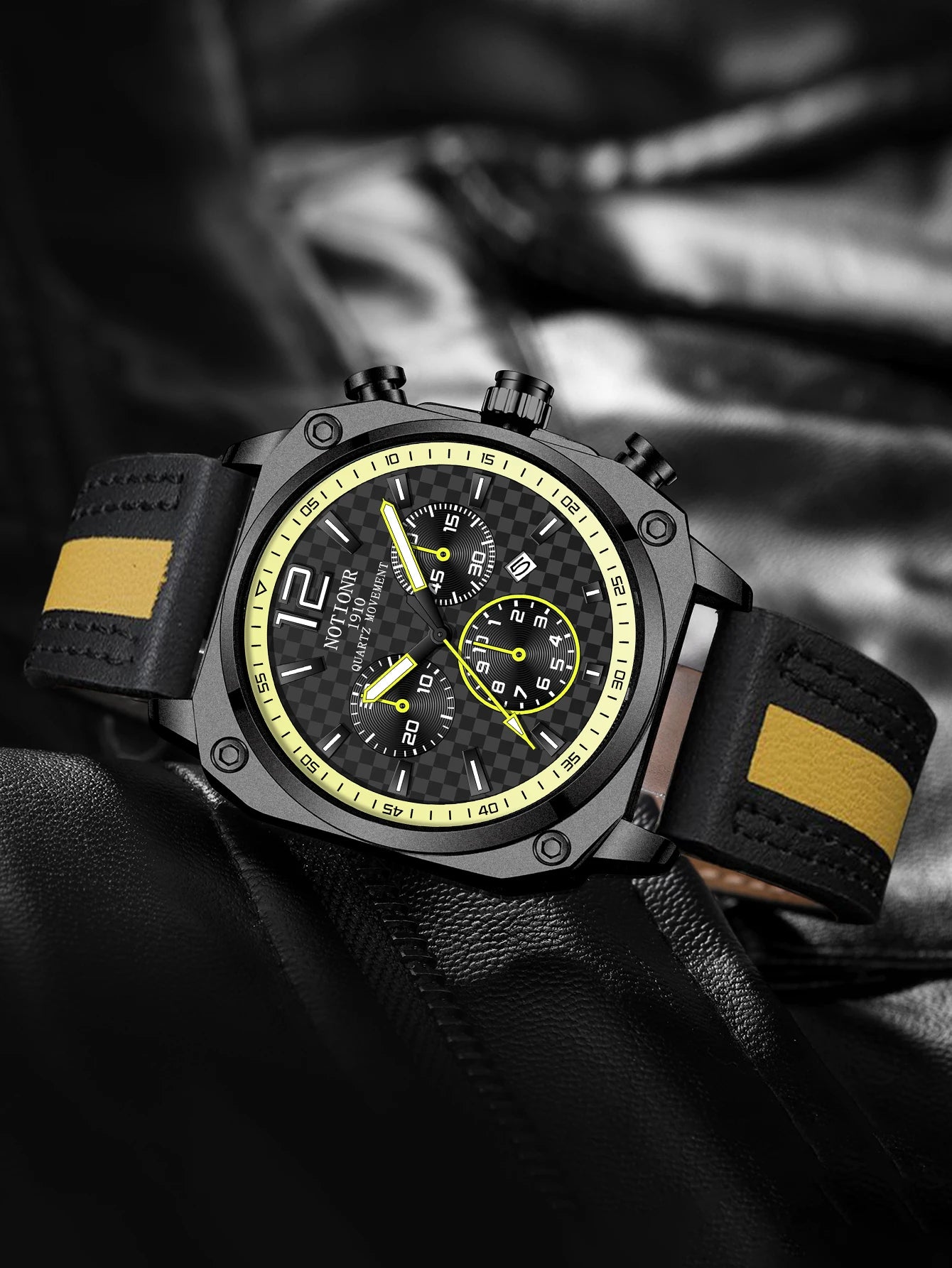 NOTIONR2024 New Men's Leather Strap Watch Men's Square Waterproof Sports Watch Stainless Steel Luminous Men's Quartz Watch - IFINDALL