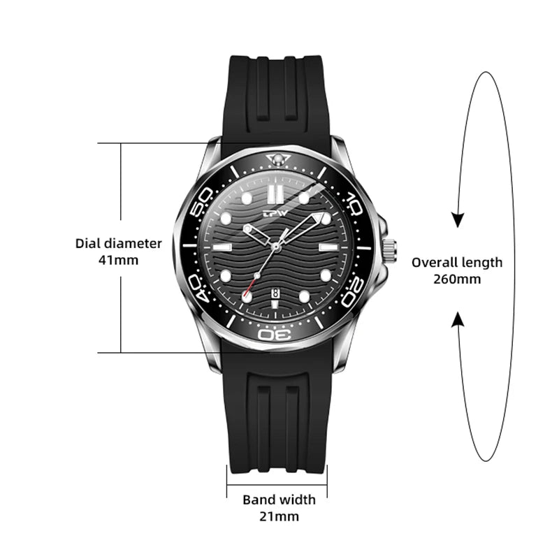 TPW  Quartz Movement 41mm Rotating Bezel  Silicone Strap Watch Analog with Day Function Business Watch - IFINDALL