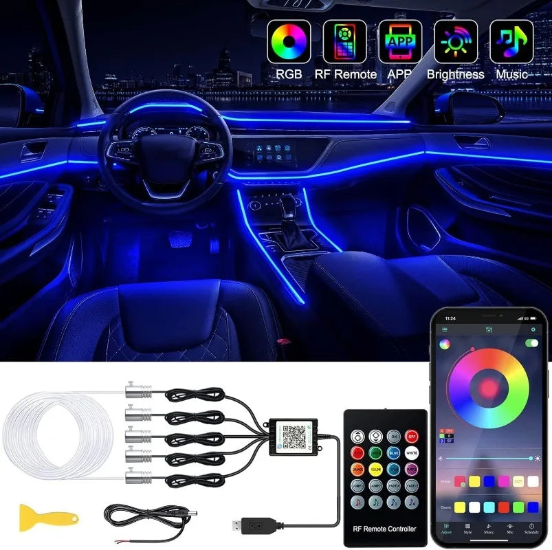 Neon Car LED Interior Lights RGB Ambient Light Fiber Optic Kit With APP Wireless Control LED Auto Atmosphere Decorative Lamp 12V - IFINDALL