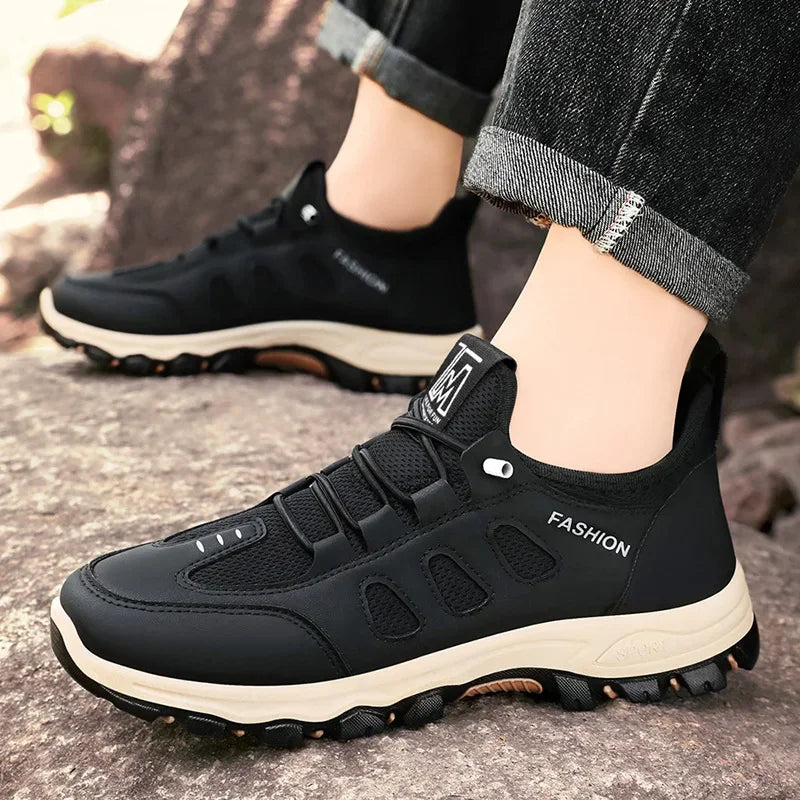 Sneakers for Men Soft Hiking Shoes Breathable Outdoor Walking Men Shoes Light Black Hike Footwear Climbing Shoes Men - IFINDALL