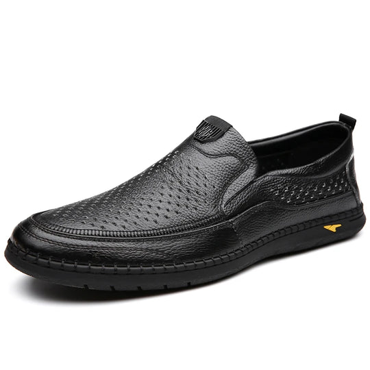 Men Casual Summer Footwear Breathable Mens Leisure Walk Loafers Genuine Leather Moccasins Hollow Out Slip on Male Driving Shoes - IFINDALL