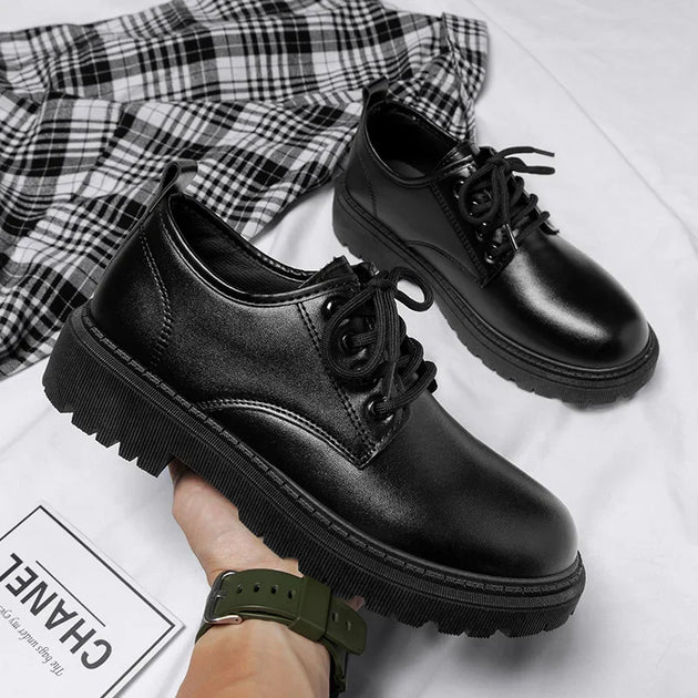 AutumnCasual Men's Korean Trendy Invisible Height Increasing Leather Shoes 10cm 8cm 6cm EVA Sole Rubber Surface Winter Shoes - IFINDALL
