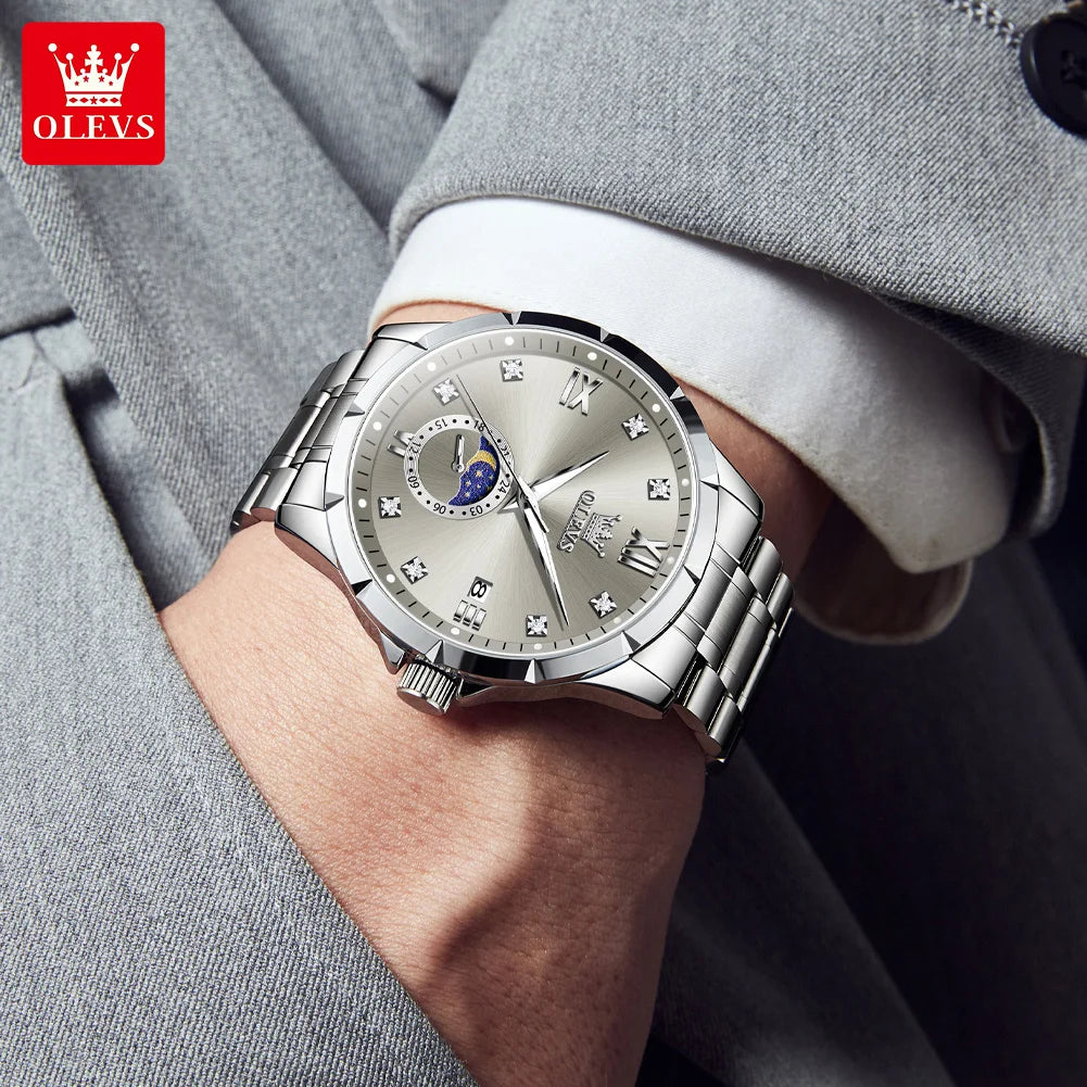 OLEVS Men's Watches Business Quartz Watch For Men Date Moon-Phase Wristwatch 2025 New Luxury Fashion Watch Waterproof 2956 - IFINDALL