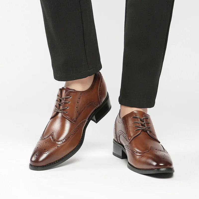 High Quality Genuine Leather Brogue Men Elevator Shoes 6CM Height Increase Oxford Men Formal Dress Shoes Business Office Wedding - IFINDALL