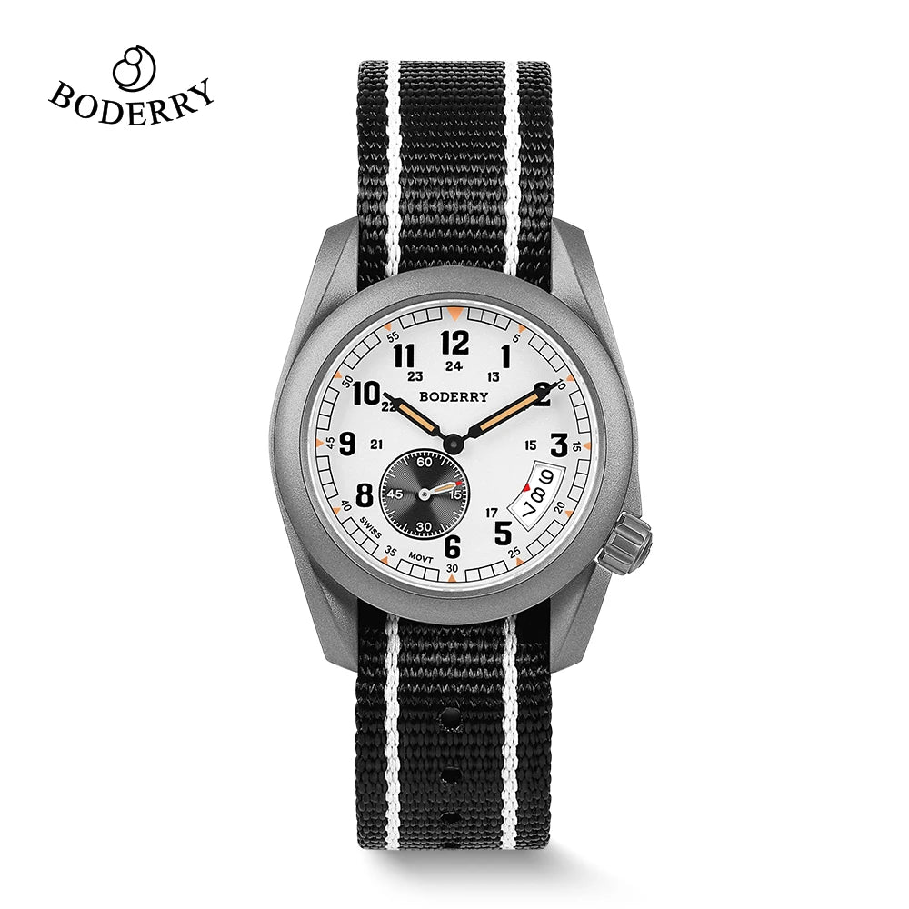 Boderry Field Watch Titanium Quartz Watches VOYAGER 38 Mens 100M Waterproof Clock Military Sport Luminous Business Wristwatch - IFINDALL
