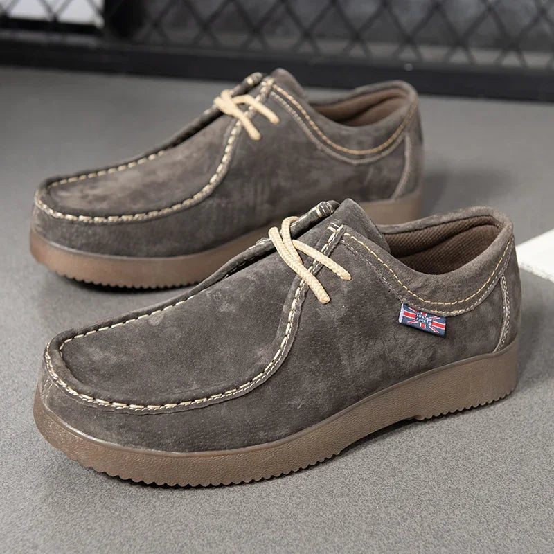 Men Casual Shoes High-Grade Suede Leather Work Shoes Male Lace-up Flats Sneakers Platform British Business Party Dress Shoes 46 - IFINDALL