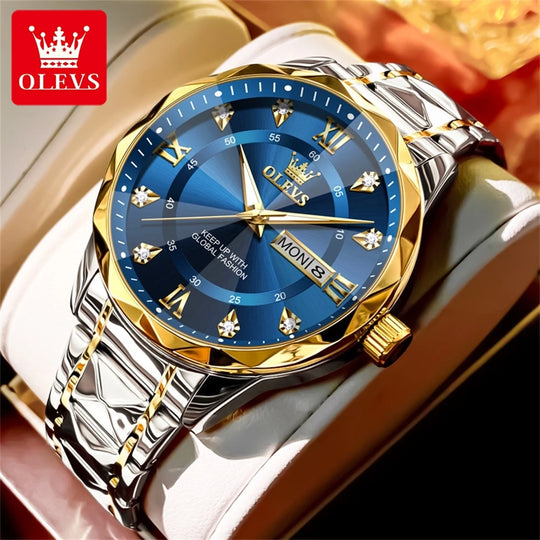 OLEVS Original Fashionable Men's Quartz Watch Top Luxury Brand Waterproof Stainless Steel Diamond Date Week Men's Business Watch - IFINDALL