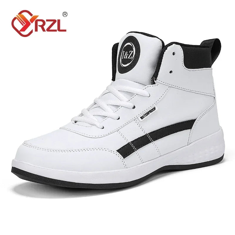 YRZL Men Shoes Spring Autumn High Top Waterproof Walking Sneakers Leisure Male Leather Sports Shoes Non-Slip Shoes for Men - IFINDALL
