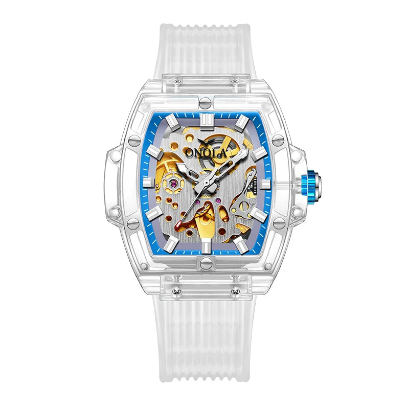 Luxury men's watch onola plastic transparent hollow full automatic mechanical watches men waterproof clock - IFINDALL