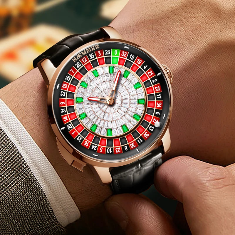 HAEMMER  New Men's Mechanical Watch Diamond Face NH35 Watch Men's Push Button Roulette Rotating Sapphire Glass Watch Waterproof - IFINDALL