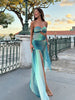 Printed Color Collision Women Maxi Dress Chest Wrapped Cut Out Strapless Backless High Waist Pleated Robe 2025 Summer Lady Robes - IFINDALL