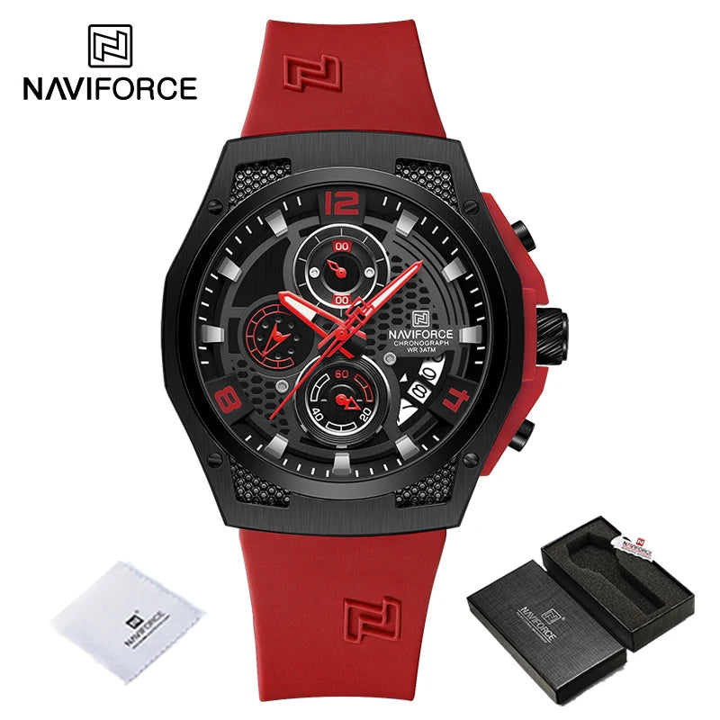 New NAVIFORCE Sports Silicone Strap Male Chronograph Quartz Calendar Men's Watches Casual Wild Waterproof Man Wristwatch NF8051T - IFINDALL