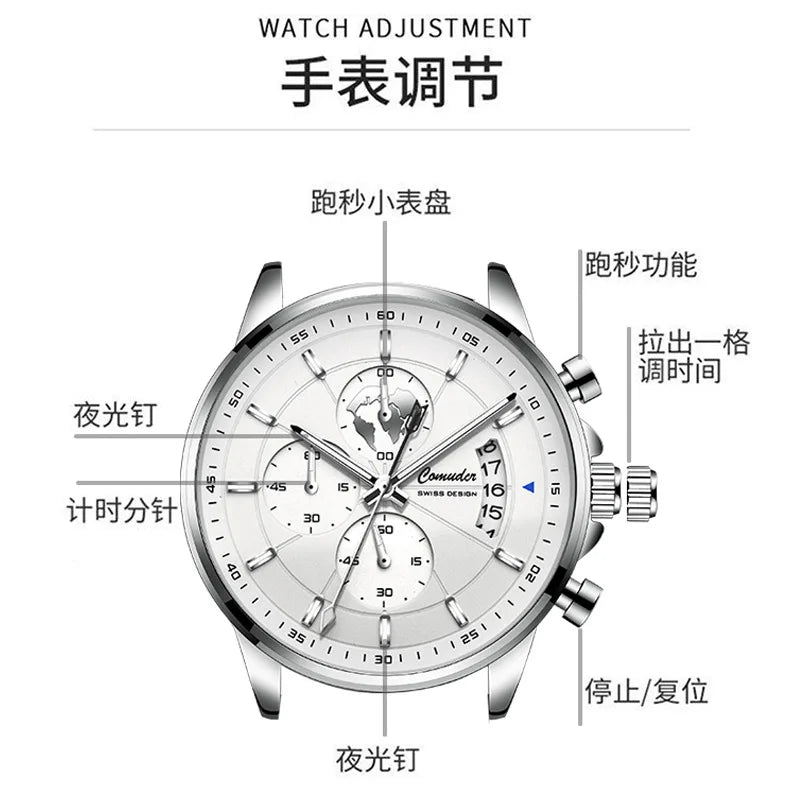 Men's Watch Leather Strap Quartz Watch Waterproof Calendar Quartz Movement Man Wrist Watch Business Style A4319 - IFINDALL