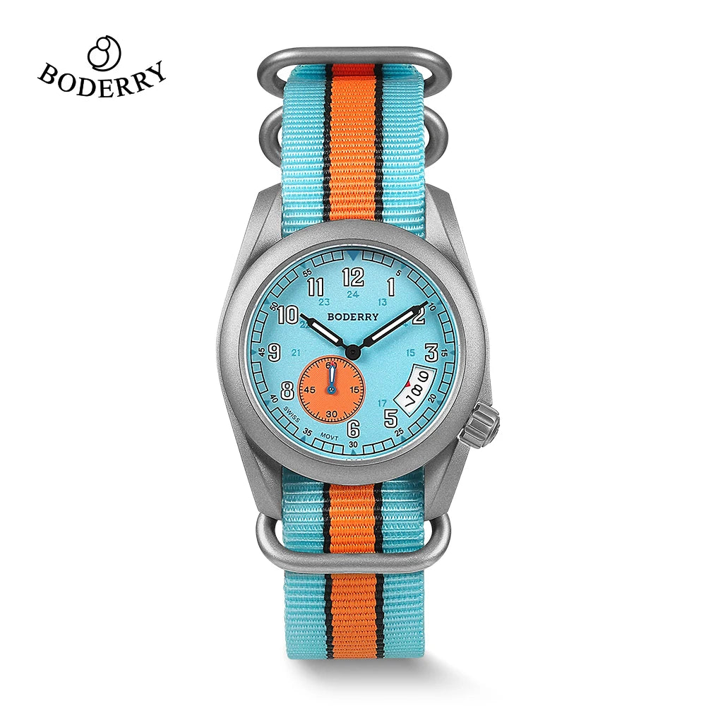 Boderry Field Watch Titanium Quartz Watches VOYAGER 38 Mens 100M Waterproof Clock Military Sport Luminous Business Wristwatch - IFINDALL