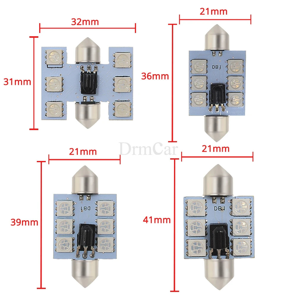 2pcs 5050 RGB 6SMD Car Led C5w C10w Interior Dome Reading Lamp Auto Remote Controller Colorful Atmosphere Light Roof Trunk Bulb - IFINDALL