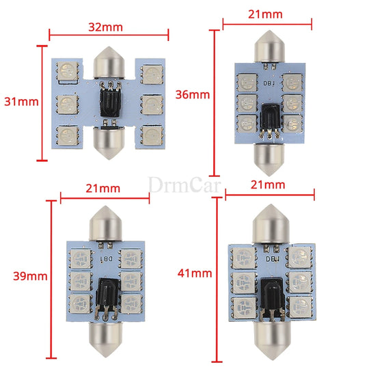 2pcs 5050 RGB 6SMD Car Led C5w C10w Interior Dome Reading Lamp Auto Remote Controller Colorful Atmosphere Light Roof Trunk Bulb - IFINDALL