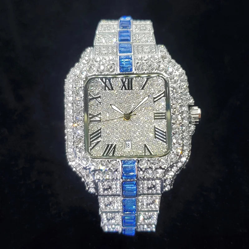 Luxury Full Diamond Watch for Men Fashion Green Iced Out Bling Square Watches Hip Hop Rap Jewelry Relogio Masculino Dropshipping - IFINDALL