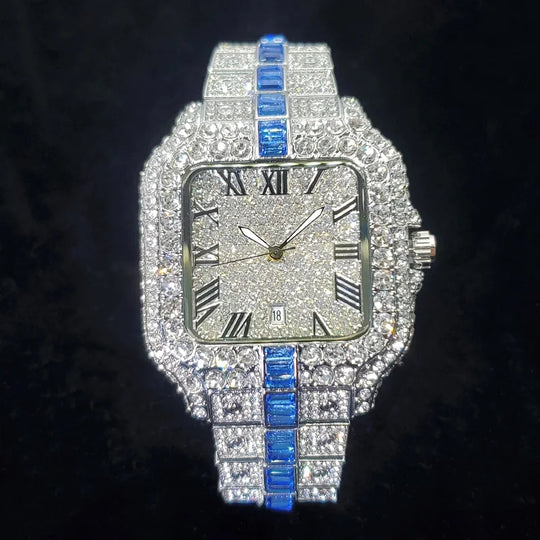 Luxury Full Diamond Watch for Men Fashion Green Iced Out Bling Square Watches Hip Hop Rap Jewelry Relogio Masculino Dropshipping - IFINDALL