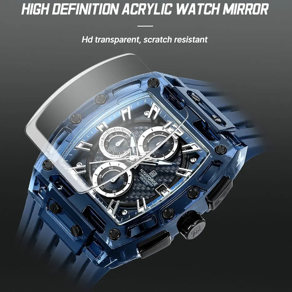 NAVIFORCE Men's Watch Quartz Chronograph Fashion Clock Waterproof Silicone Tape Watches for Man Date Display Sports Wristwatches - IFINDALL
