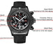 Automatic Mens Watch Self Wind Mechanical Canvas Style Genuine Black Blue Leather Multifunction Date Month Luminous Watches - IFINDALL