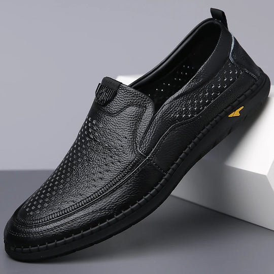 Men Casual Summer Footwear Breathable Mens Leisure Walk Loafers Genuine Leather Moccasins Hollow Out Slip on Male Driving Shoes - IFINDALL