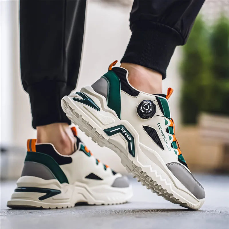 Men's Korean rotating buckle fashion casual sports shoes four season soft soled non slip outdoor running shoes student sneakers - IFINDALL